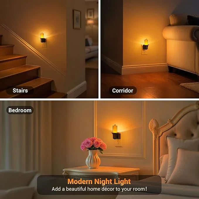 JandCase Night Lights Plug into Wall, 2 Pack Flameless Candle Night Light, 2000K Amber, Dusk to Dawn Sensor Nightlight, 0-100LM Dimmable Nightlight for Dinning Room, Living Room, Bathroom, Hallway - ModernBath