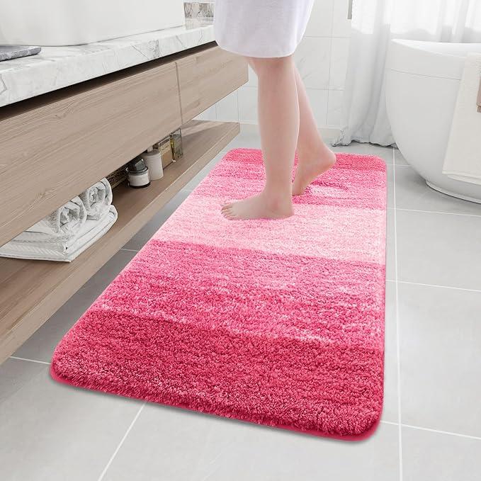 Arotive Microfiber Bathroom Rugs, Shaggy Soft and Absorbent Bath Rug, Non-Slip, Thick Plush Machine Washable Dry Bath Mats for Bathroom, Tub and Shower, 47x24, Pink, Rectangular - ModernBath