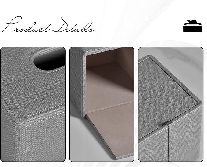 GOLRANLYE Tissue Box Cover Square PU Leather Facial Tissue Box Holder for Dresser Bathroom Decor (Linen Grey) - ModernBath