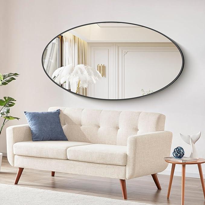 Bathroom Mirrors, 30" x55" Black Mirrors, Oval Vanity Mirrors, Metal Framed Wall Mounted Mirrors, Vertical/Horizontal Mirror for Bathroom Bedroom Entryway Living Room - ModernBath