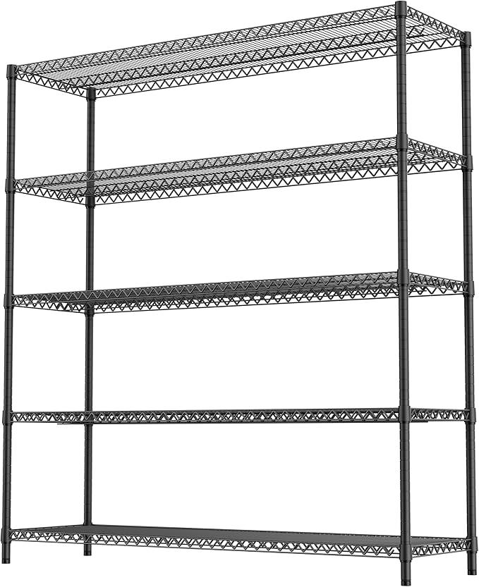 5 Tiers Storage Shelves Load 3300LBS, Metal Shelving Wire Metal Shelving Unit Shelves for Storage Adjustable Garage Shelving for Pantry Kitchen Garage Black 17.7" D x 59.1" W x 70.4" H - ModernBath
