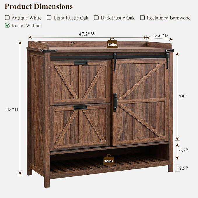 OKD Shoe Storage Cabinet with 2 Flip Drawers & Sliding Door, Farmhouse Entryway Shoe Organizer, Freestanding Rustic Hidden Shoe Rack Cabinet for Entryway, Rustic Walnut - ModernBath