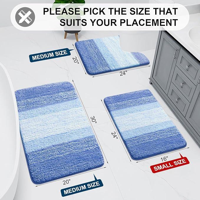 Arotive Microfiber Bathroom Rugs, Shaggy Soft and Absorbent Bath Rug, Non-Slip, Thick Plush Machine Washable Dry Bath Mats for Bathroom, Tub and Shower, 54x24, Light Royal Blue, Rectangular - ModernBath