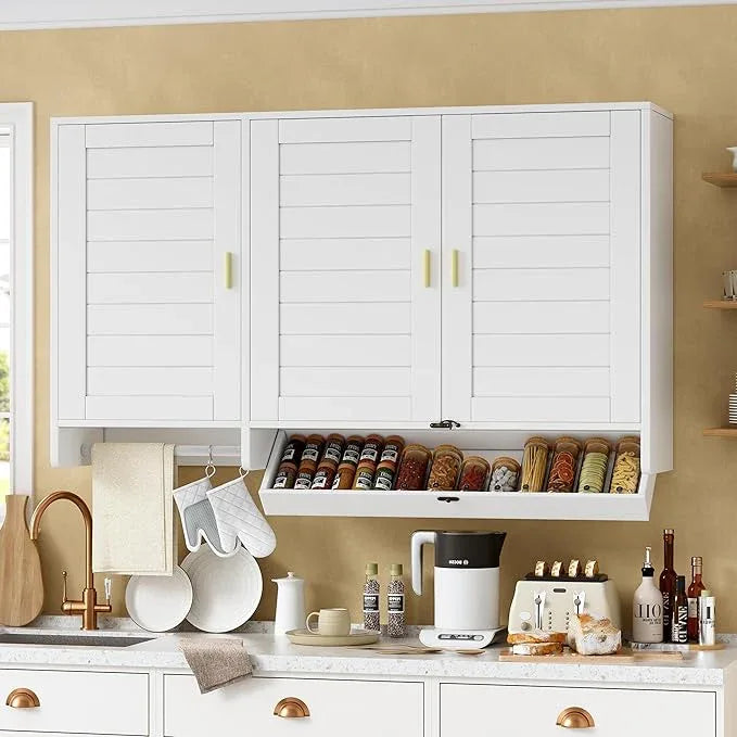 PAKASEPT 44.8" W Kitchen Wall Cabinet, Laundry Room Cabinets - Bathroom Wall Cabinet with Flip-Bottom Drawer and Hanging Rod, Storage Cabinets for Bathroom, Kitchen, Entryway, Laundry Room - ModernBath