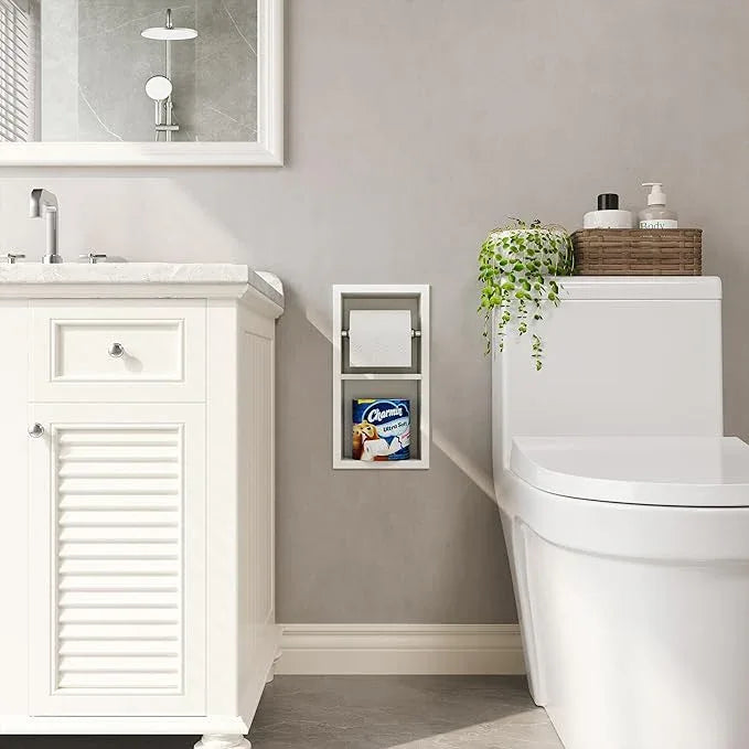 Recessed Toilet Paper Holder, 304 Stainless Steel Bathroom Toilet Paper Holder with Storage, in Wall Tissue Toilet Roll Holder, Matte White - ModernBath