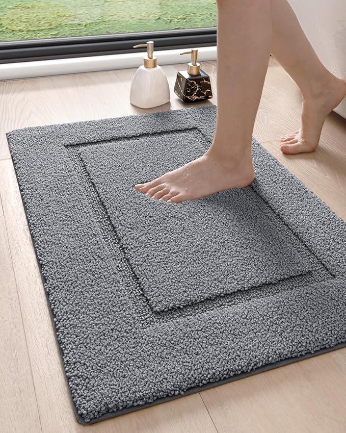 DEXI Bathroom Rugs 24x16, Washable Non Slip Bath Mat for Shower Floor, Absorbent Quick Dry Bathmat with Rubber Backing, Ultra Soft Plush Carpet for Tub, Grey - ModernBath