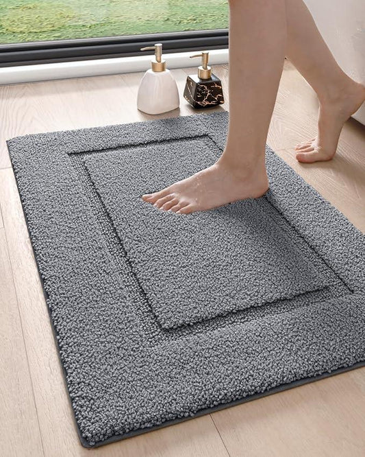 DEXI Bathroom Rugs 24x16, Washable Non Slip Bath Mat for Shower Floor, Absorbent Quick Dry Bathmat with Rubber Backing, Ultra Soft Plush Carpet for Tub, Grey - ModernBath