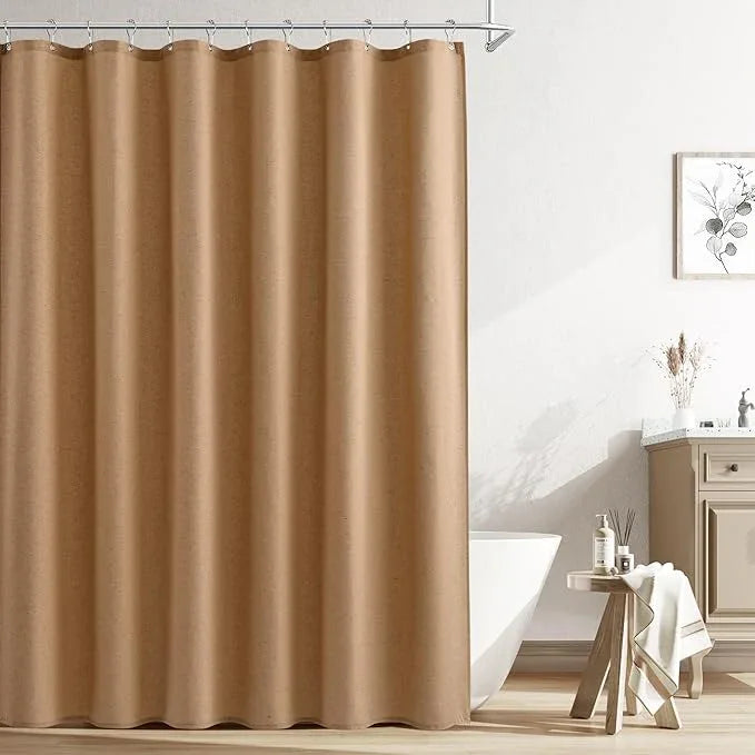 Naturoom Camel Linen Shower Curtain, Country Boho Farmhouse Bath Decor Shower Curtains Neutral Cloth Weighted Textured Fabric Bath Curtain Liner with Hooks, 72x96 - ModernBath