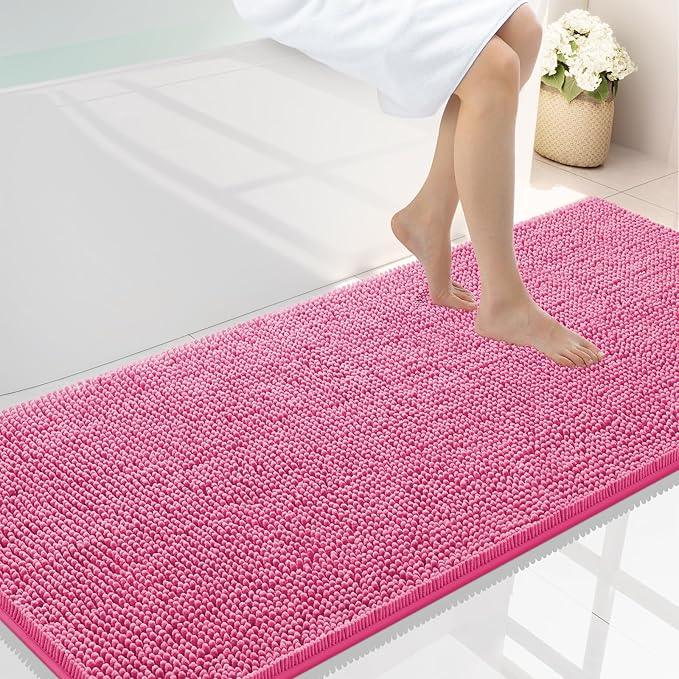 Smiry Luxury Chenille Bathroom Rugs 59x24, Extra Soft and Absorbent Shaggy Bath Mat, Machine Washable, Non-Slip Plush Carpet Runner for Tub, Shower, and Floor, Home Decor Accessories, Hot Pink - ModernBath