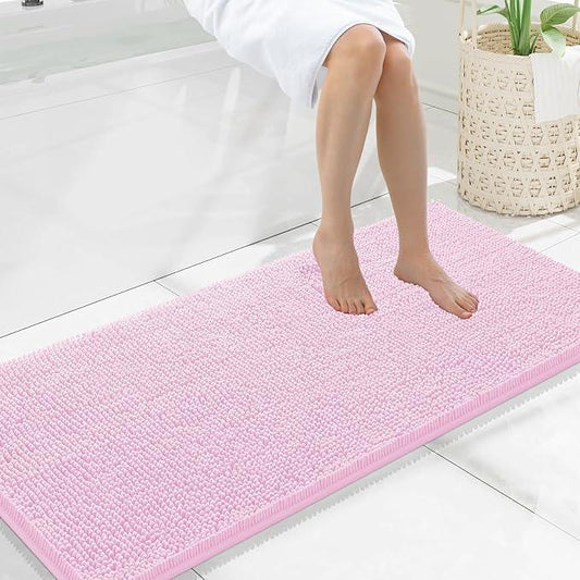 Smiry Luxury Chenille Bathroom Rugs 47x20, Extra Soft and Absorbent Shaggy Bath Mat, Machine Washable, Non-Slip Plush Carpet Runner for Tub, Shower, and Floor, Home Decor Accessories, Pink - ModernBath