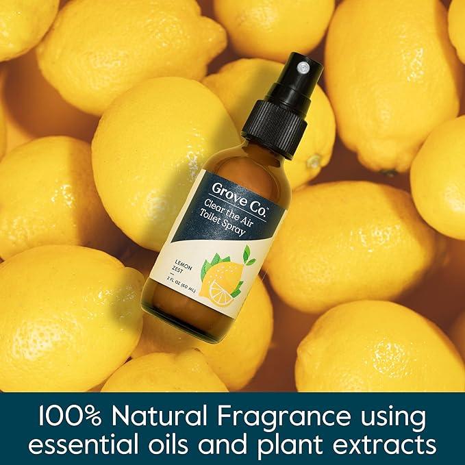 Grove Co. Toilet Spray, Clear the Air Bathroom Spray Air Freshener (2 fl oz) Odor Eliminator for Strong Odor, 100% Natural Lemon Zest Scent, Vegan, Paraben & Phthalate Free (Pack of 3) - ModernBath