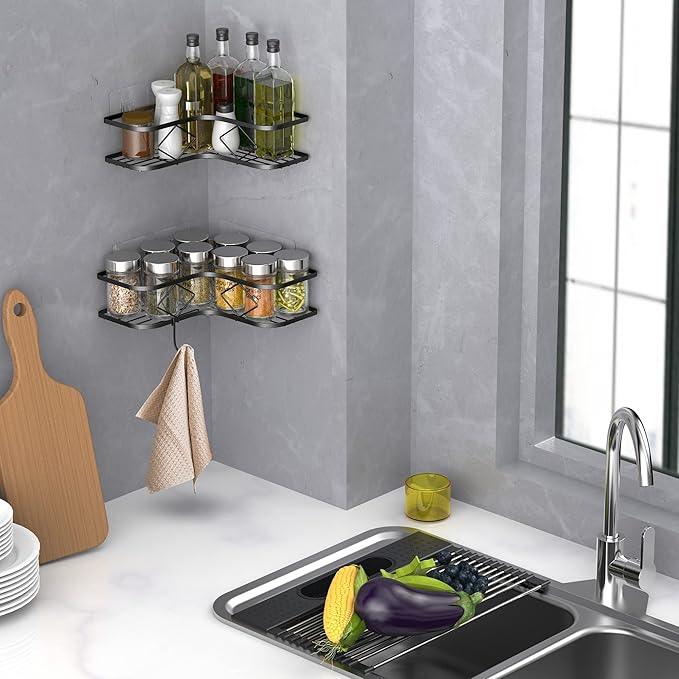 Shower Caddy, 2 Pack Corner Organizer Shelf, Rustproof Wall Mount Shower Storage Rack, No Drilling, 40 lbs Capacity (Glossy Black) - ModernBath