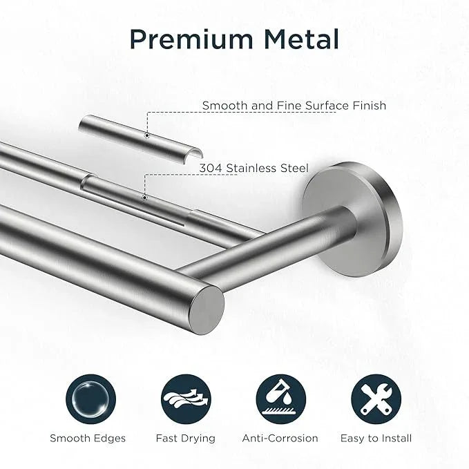 FORIOUS Double Towel Bar, 24 Inch Double Towel Racks for Bathroom, Heavy Duty SUS304 Stainless Steel Towel Bar Brushed Nickel, Includes Wall Mounting Hardware, Brushed Nickel - ModernBath