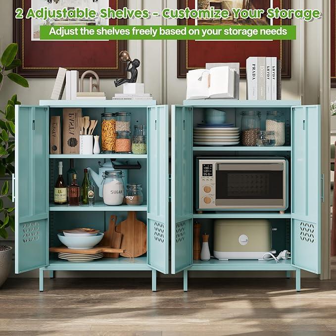 42" H Metal Pantry Cabinet, Kitchen Pantry Storage Cabinets with Adjustable 2 Shelves, for Home Office Bathroom, Required Assembly,Light Blue - ModernBath