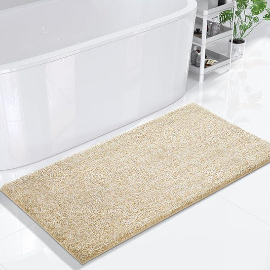 Yimobra Bathroom Runner Rug Non Slip Washable, Soft Absorbent Microfiber Long Bath Mat, Dual-Tone Decor Rug with Rubber Backing for Floor,Tub and Hallway,60x24,Home Essentials,Light Beige and White - ModernBath