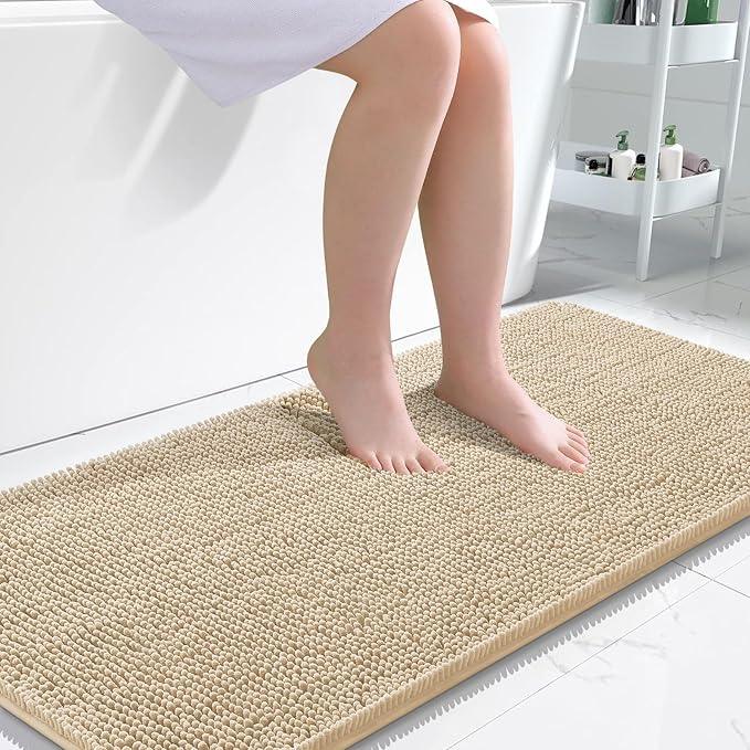 OLANLY Bathroom Rugs 47x24, Extra Soft Absorbent Chenille Bath Rugs, Rubber Backing Quick Dry, Machine Washable Bath Mats for Bathroom Floor, Tub and Shower, Home Decor Accessories, Beige - ModernBath