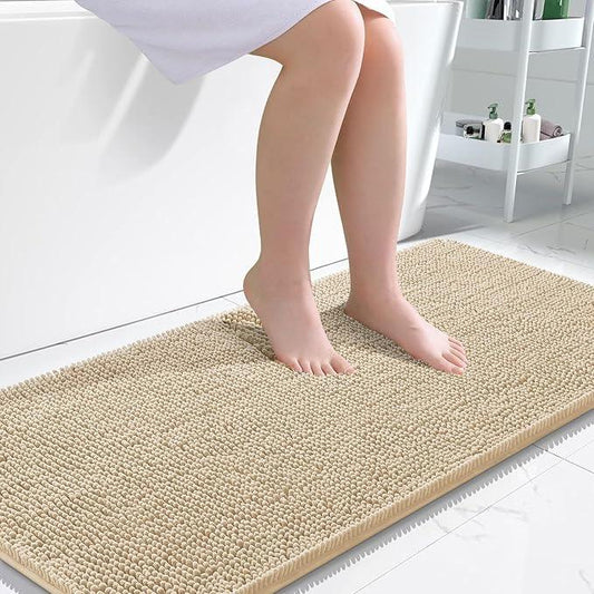 OLANLY Bathroom Rugs 47x24, Extra Soft Absorbent Chenille Bath Rugs, Rubber Backing Quick Dry, Machine Washable Bath Mats for Bathroom Floor, Tub and Shower, Home Decor Accessories, Beige - ModernBath