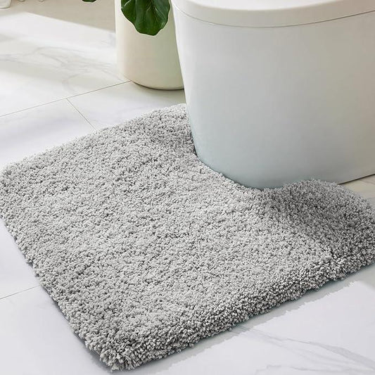 ILANGO Grey Toilet Rugs U Shaped 22" × 24" Non Slip & Super Absorbent Extra Thick Soft, Washable Bath Mats for Bathroom Floor, Microfiber Plush Shaggy Contour Bath Rugs for Toilet,Dry Quick - ModernBath
