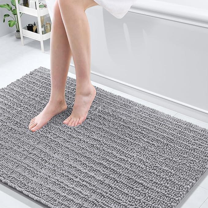 Arotive Luxury Chenille Bathroom Rug Mat, Extra Soft Thick Absorbent Shaggy Bath Rugs, Non-Slip Machine Wash Dry, Plush Bath Mats for Bathroom, Shower and Tub, 59x35, Grey - ModernBath