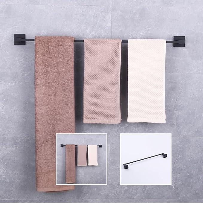 GERZWY Matte Black Towel Bar, 30 Inch Stainless Steel Bathroom Wall Mounted Towel Rail, Hand Towel Holder JG1901A75-BK - ModernBath