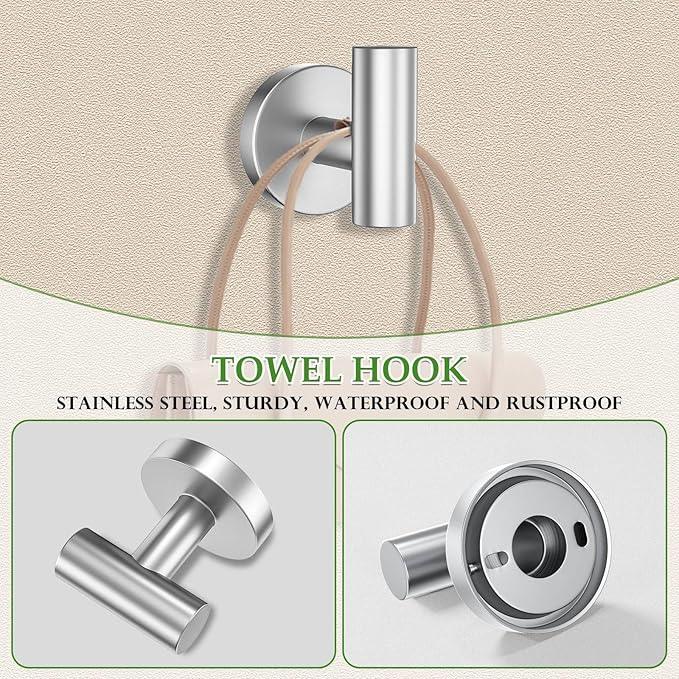 5-Piece Towel Bar Set Brushed Nickel Bathroom Hardware Set Include Towel Bar Towel Ring Paper Towel Holder Coat Hooks Stainless Steel Wall-Mounted 23.6 in - ModernBath