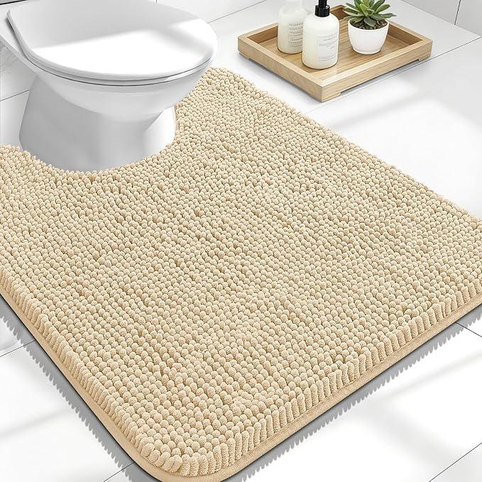 OLANLY Toilet Rugs U-Shaped 24x20, Extra Soft Absorbent Chenille Contour Bathroom Rugs, Dry Quickly, Machine Washable, Non-Slip Bath Mat for Toilet Base, Beige - ModernBath