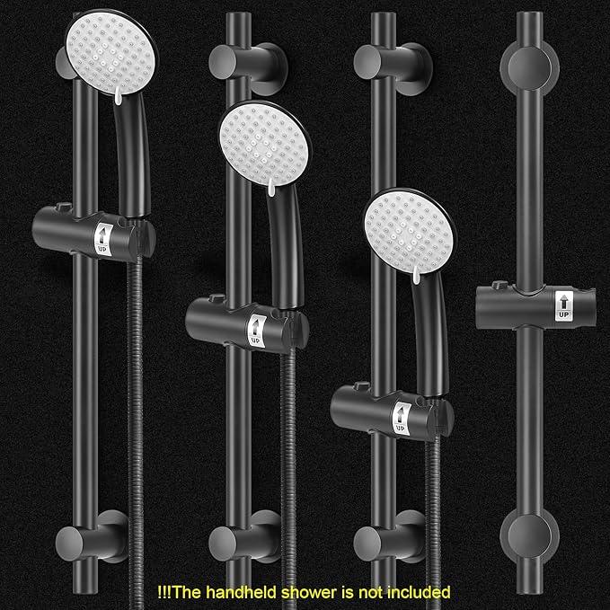 NearMoon Shower Slide Bar with Height/Angle Adjustable Handheld Shower Holder, Bathroom SUS 304 Stainless Steel Shower Head Holder for Bath (Adhesive, Matte Black) - ModernBath