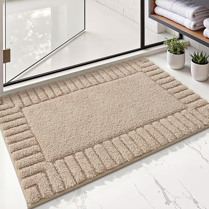 LUMI Bathroom Rugs Non Slip with Rubber Backing, Extra Soft Plush Microfiber Bath Rug Absorbent, Machine Washable Bath Mat Quick Dry for Tub, Shower, Hotel, Beige, 16"x24" - ModernBath