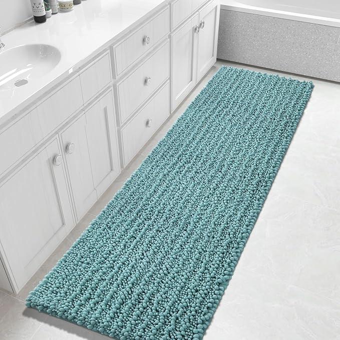 Yimobra Bathroom Runner Rug 70x24 Inch - Extra Long Non Slip Chenille Bath Mat, Soft & Absorbent, Machine Washable Shaggy Hallway Carpet for Vanity Tub Shower, Teal Blue Home Decor Accessories - ModernBath