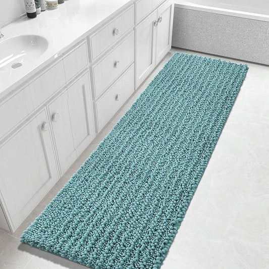 Yimobra Bathroom Runner Rug 70x24 Inch - Extra Long Non Slip Chenille Bath Mat, Soft & Absorbent, Machine Washable Shaggy Hallway Carpet for Vanity Tub Shower, Teal Blue Home Decor Accessories - ModernBath