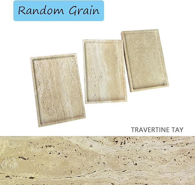 GHYFGD Real Natural Travertine Tray Genuine Marble Stone Tray for Coffee Table/Bathroom/Vanity (Beige Travertine, 12" x 8") - ModernBath