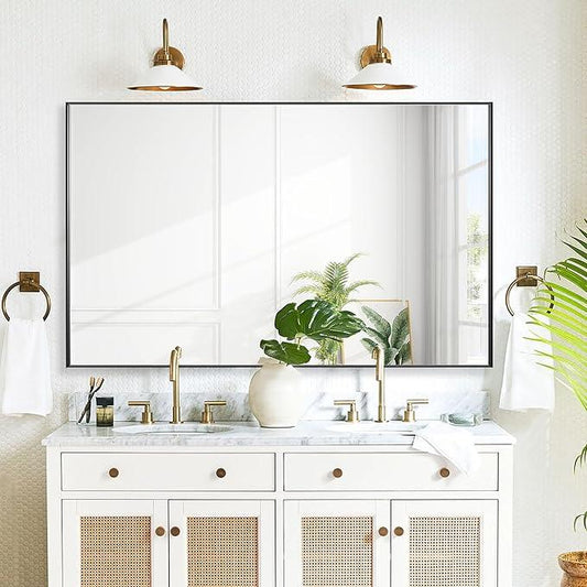 Bonverre 27x40 Inch Black Bathroom Mirror for Wall, Aluminum Frame Rectangle Rectangular Vanity Mirror, Modern Large for Bedroom, Living Room, Horizontal or Vertical - ModernBath