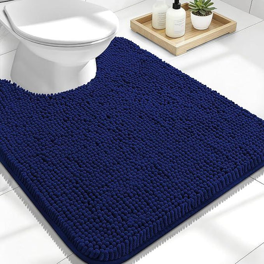 OLANLY Toilet Rugs U-Shaped 24x20, Extra Soft Absorbent Chenille Contour Bathroom Rugs for Toilet, Dry Quickly, Machine Washable, Non-Slip Bath Mat, Navy - ModernBath