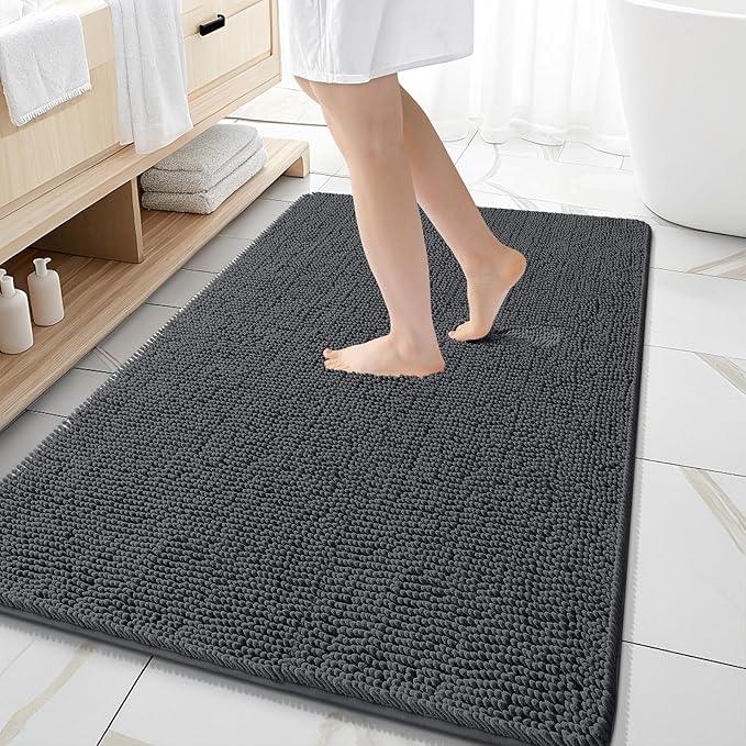 OLANLY Bathroom Rugs 59x35, Extra Soft Absorbent Chenille Bath Rugs, Rubber Backing Quick Dry, Machine Washable Bath Mats for Bathroom Floor, Tub and Shower, Home Decor Accessories, Dark Grey - ModernBath
