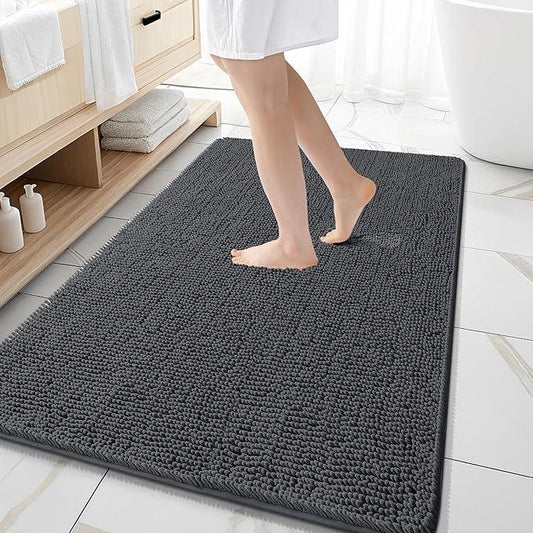 OLANLY Bathroom Rugs 59x35, Extra Soft Absorbent Chenille Bath Rugs, Rubber Backing Quick Dry, Machine Washable Bath Mats for Bathroom Floor, Tub and Shower, Home Decor Accessories, Dark Grey - ModernBath