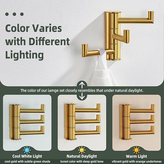 Angle Simple 3 Arms Towel Hook Brushed Dark Gold, 304 Stainless Steel Swivel Triple Towel Holder, Folding Bathroom Hook, Wall Mount - ModernBath