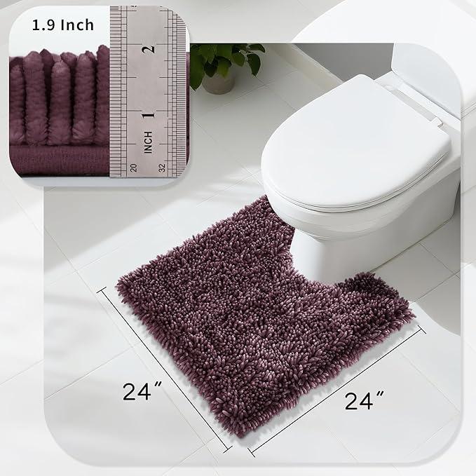 Yimobra Toilet Rugs U Shaped Washable, Extra Thick Soft Absorbent Chenille Contour Bathroom Rugs for Toilet 24x24 Inch, Quick Dry Non Slip Toilet Mat for Bath Floor, Purple Grey - ModernBath