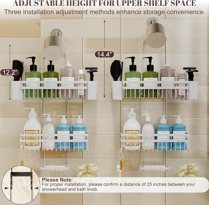 STAHLHEART Shower Caddy Hanging for Bathroom Organizers and Storage, 3 Tier Adjustable Anti-Swing Shower Organizer hanging with Heavy-Duty Suction Cups, Damage-Free Rustproof (White) - ModernBath