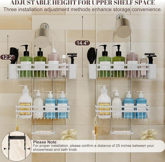 STAHLHEART Shower Caddy Hanging for Bathroom Organizers and Storage, 3 Tier Adjustable Anti-Swing Shower Organizer hanging with Heavy-Duty Suction Cups, Damage-Free Rustproof (White) - ModernBath