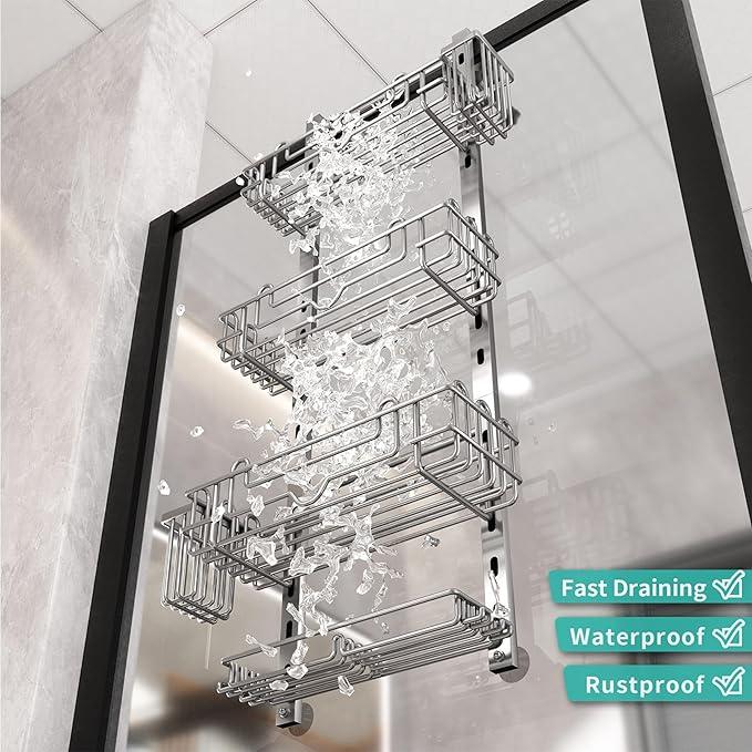 HapiRm Hanging Shower Caddy Organizer - Shower Shelf with 22 Hooks and 2 Toothbrush Holders, No Drilling Adjustable Hanging Bathroom Organizer - Silver - ModernBath