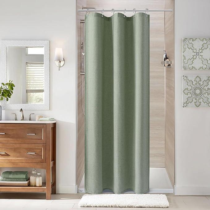 Naturoom Light Sage 36 Inch Shower Curtain - Stall Narrow Half Linen Ultra Thick Fabric Shower Curtain Set with Hooks, Boho Farmhouse Rustic RV Camper Bath Curtains for Bathroom, 36x72 - ModernBath