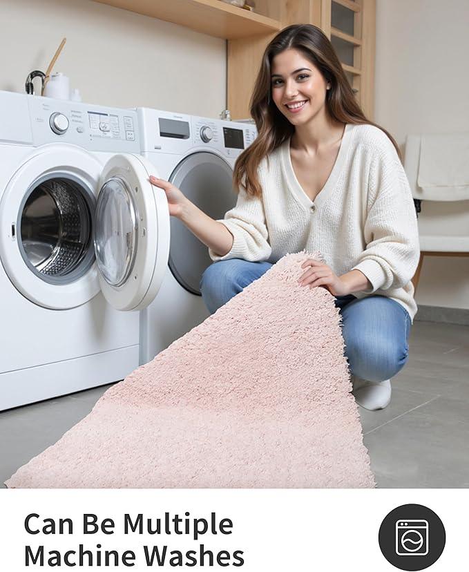ILANGO Pink Christmas Bathroom Rugs 60" × 24" Non Slip & Super Absorbent Extra Thick Soft, Washable Bath Carpet Runner for Floor, Microfiber Plush Shaggy Bath Mats with Rubber for Bathtub Shower Room - ModernBath