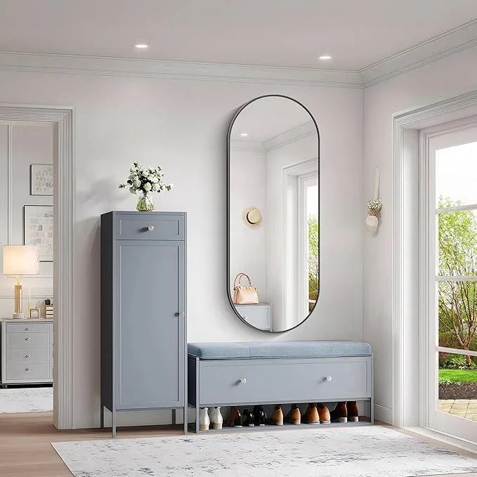 Bathroom Mirrors, 24" x60" Black Mirrors, Oval Vanity Mirrors, Metal Framed Wall Mounted Mirrors, Vertical/Horizontal Mirror for Bathroom Bedroom Entryway Living Room - ModernBath