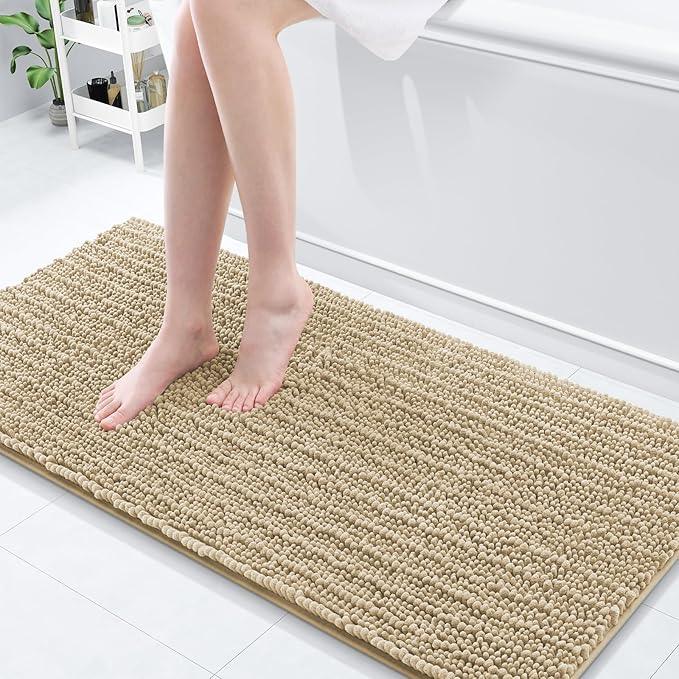 Arotive Luxury Chenille Bathroom Rug Mat, Extra Soft Thick Absorbent Shaggy Bath Rugs, Non-Slip Machine Wash Dry, Plush Bath Mats for Bathroom, Shower and Tub, 60x20, Beige - ModernBath