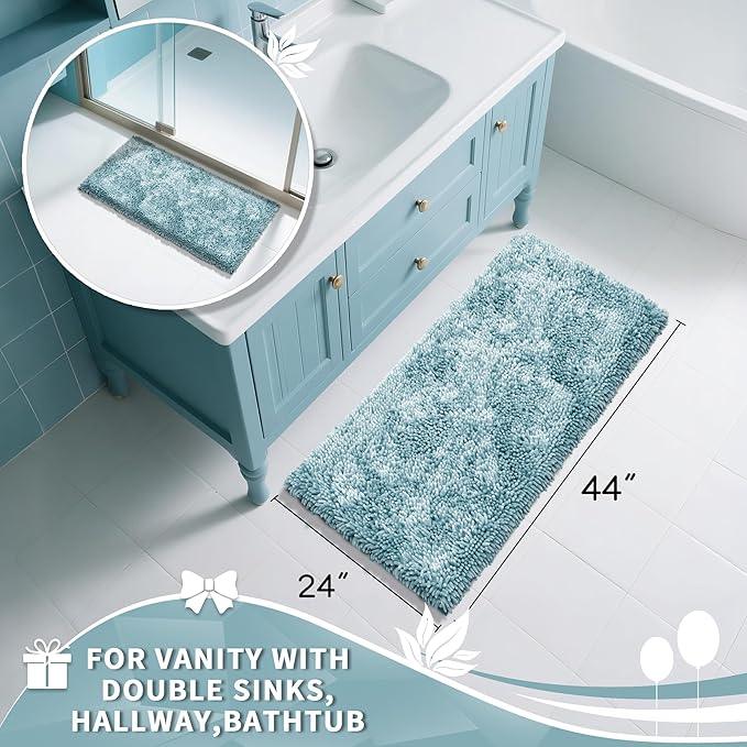 Yimobra Long Bathroom Rug Non Slip 44x24 Inch, Extra Thick Soft Absorbent Chenille Bath Mat, Machine Washable Bath Rugs for Bathroom Floor, Tub and Shower, Home Decor Accessories, Greyish Blue - ModernBath