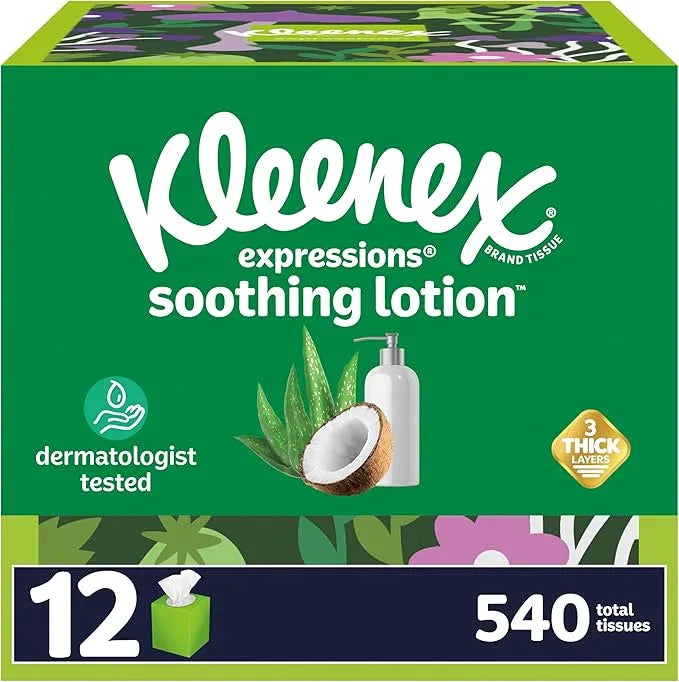 Kleenex Expressions Soothing Lotion Facial Tissues with Coconut Oil, 12 Cube Boxes, 45 Tissues per Box, 3-Ply, Packaging May Vary - ModernBath