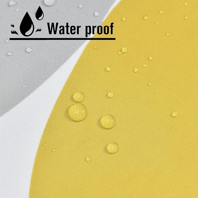 Yiatn Gray Yellow No Hook Shower Curtain with Liner Attached - Hotel Style with See Through Mesh Top Window, Modern Geometric Waterdrop Design,Waterproof and Washable, 71x74 INCH - ModernBath