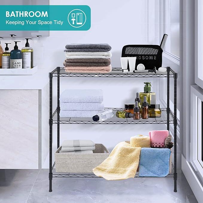 BNSPLY 3-Tier Wire Shelving Unit, Adjustable Metal Wire Shelves with NSF Certified, Standing Storage Shelf Unit for Laundry, Bathroom, Kitchen, Pantry, Closet (13.7" D x 35.5" W x 31.5" H, Black) - ModernBath