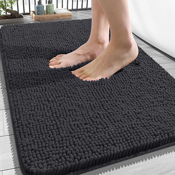 OLANLY Bathroom Rugs 34x21, Extra Soft Absorbent Chenille Bath Rugs, Rubber Backing Quick Dry, Machine Washable Bath Mats for Bathroom Floor, Tub and Shower, Home Decor Accessories, Dark Grey - ModernBath