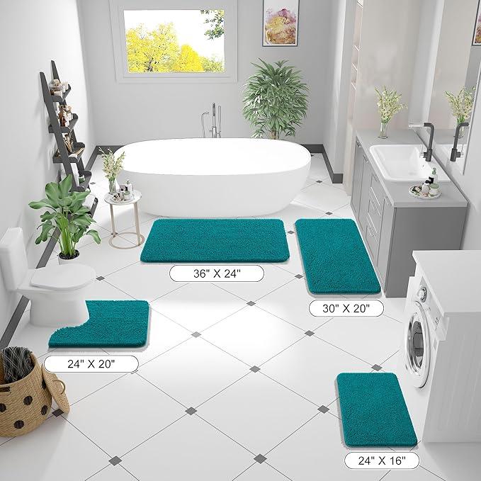OLANLY Bathroom Rugs 24x16, Extra Soft Absorbent Chenille Bath Rugs, Rubber Backing Quick Dry, Machine Washable Bath Mats for Bathroom Floor, Tub and Shower, Home Decor Accessories, Deep Lake - ModernBath